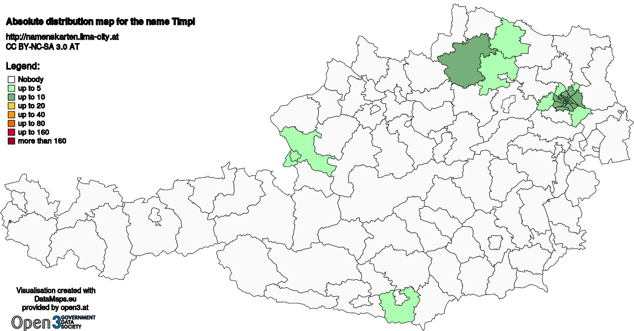 Absolute Distribution maps for surname Timpl