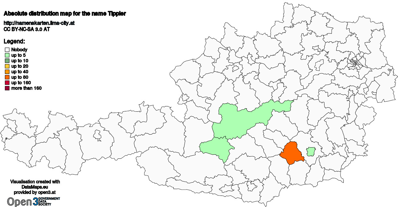 Absolute Distribution maps for surname Tippler