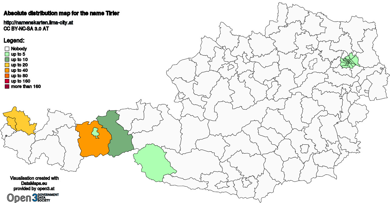 Absolute Distribution maps for surname Tirler