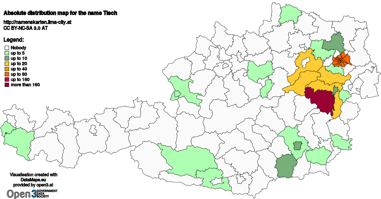 Absolute Distribution maps for surname Tisch