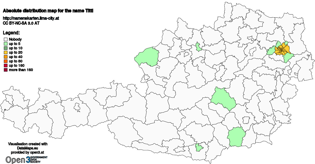 Absolute Distribution maps for surname Tittl