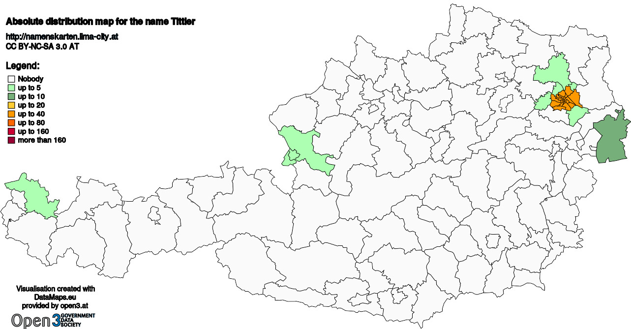 Absolute Distribution maps for surname Tittler