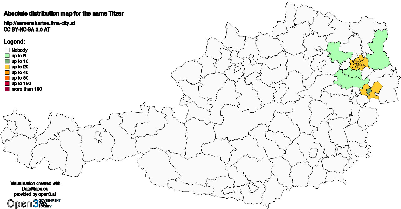 Absolute Distribution maps for surname Titzer