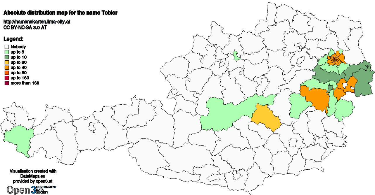 Absolute Distribution maps for surname Tobler