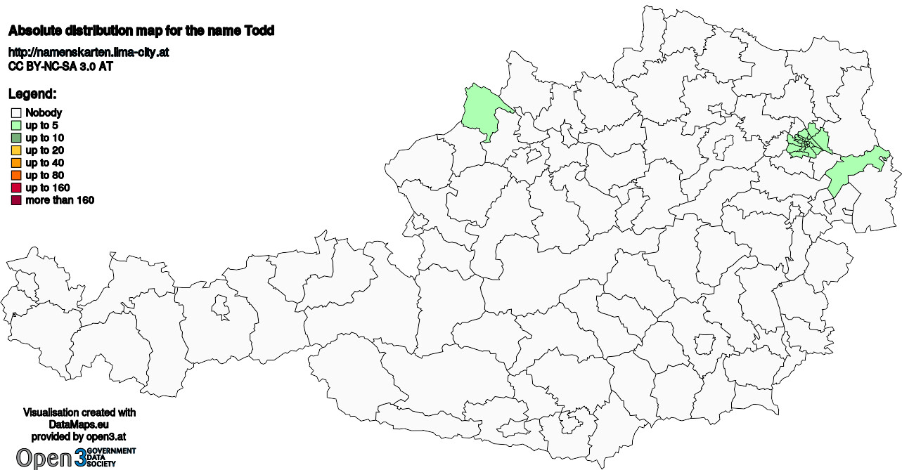 Absolute Distribution maps for surname Todd