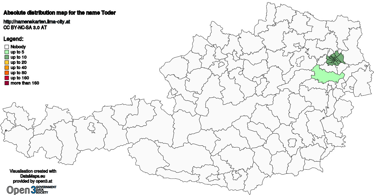 Absolute Distribution maps for surname Toder