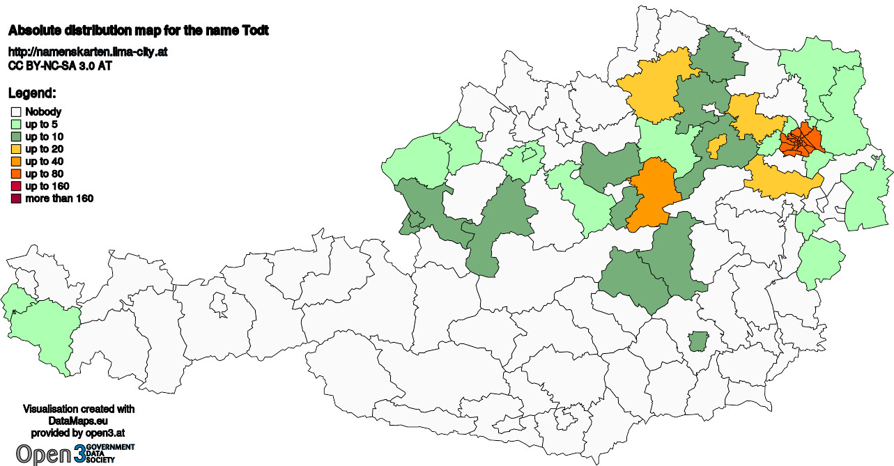 Absolute Distribution maps for surname Todt