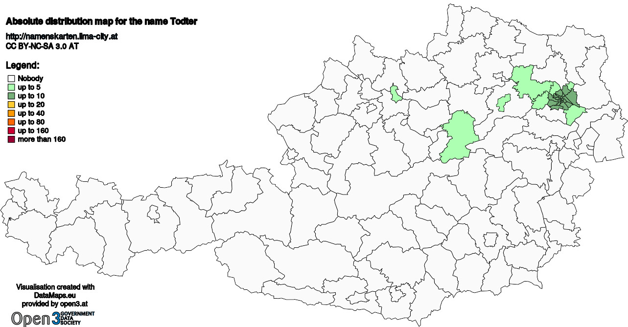 Absolute Distribution maps for surname Todter