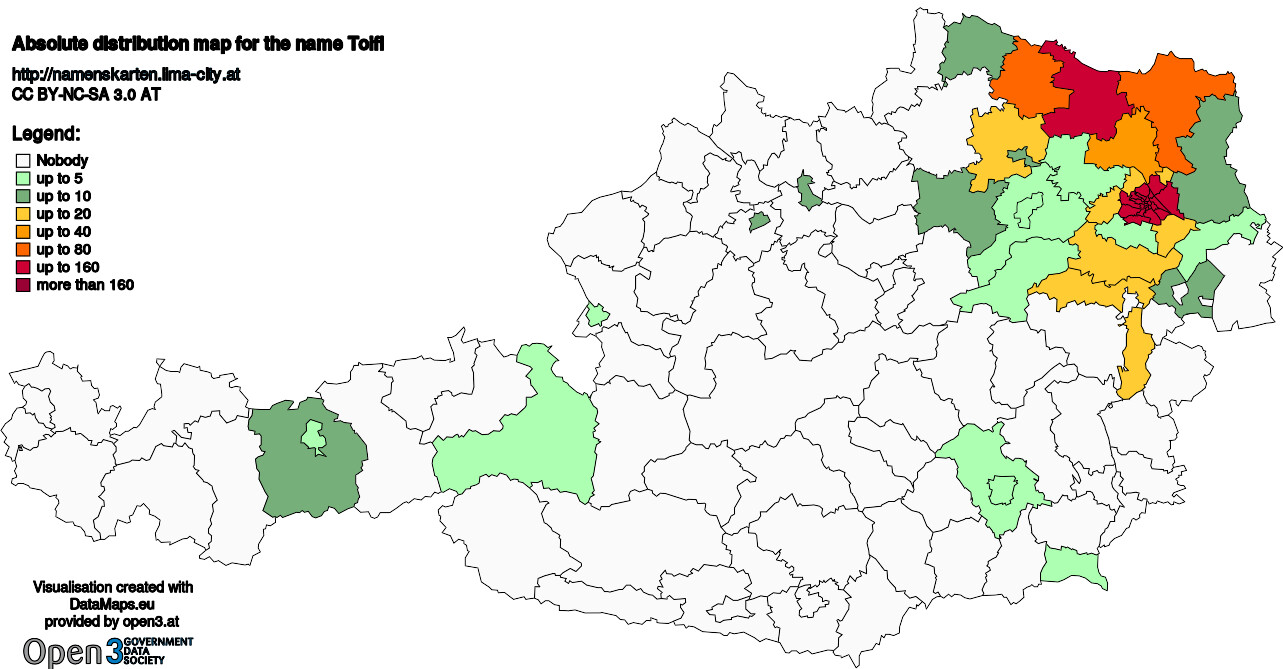 Absolute Distribution maps for surname Toifl