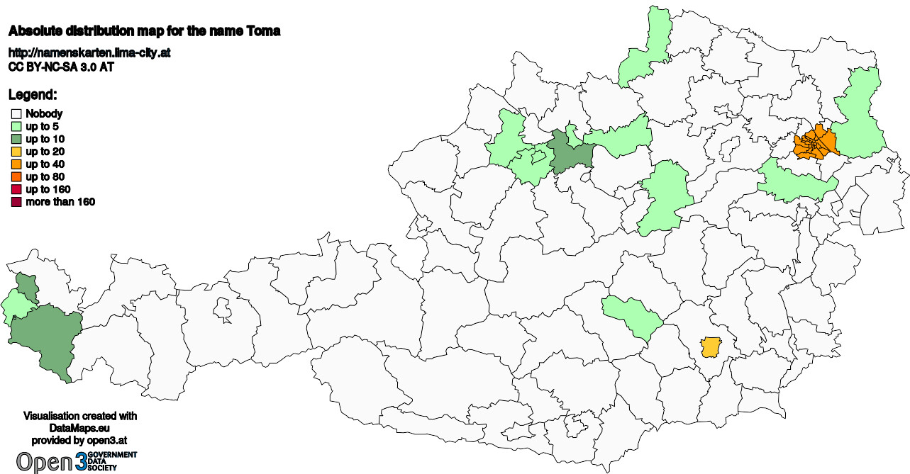 Absolute Distribution maps for surname Toma