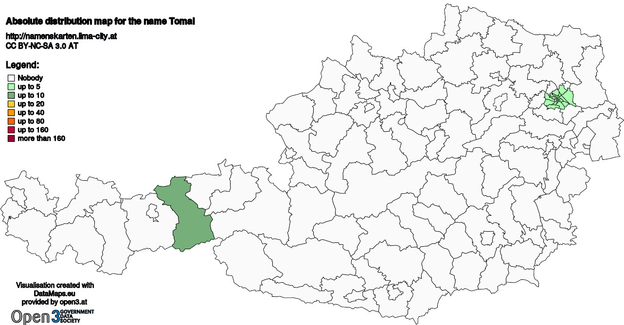 Absolute Distribution maps for surname Tomal