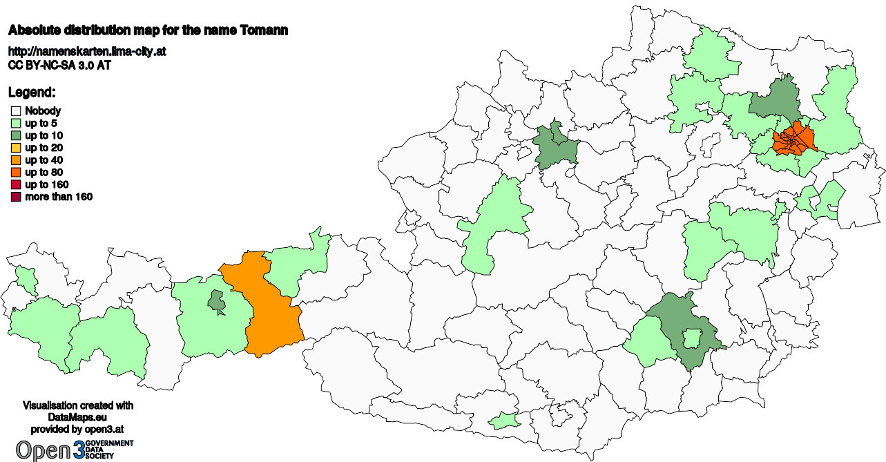 Absolute Distribution maps for surname Tomann