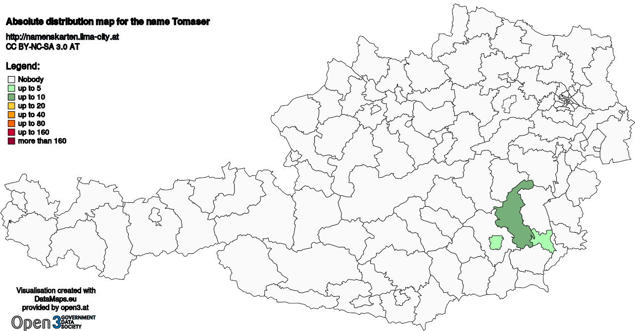 Absolute Distribution maps for surname Tomaser