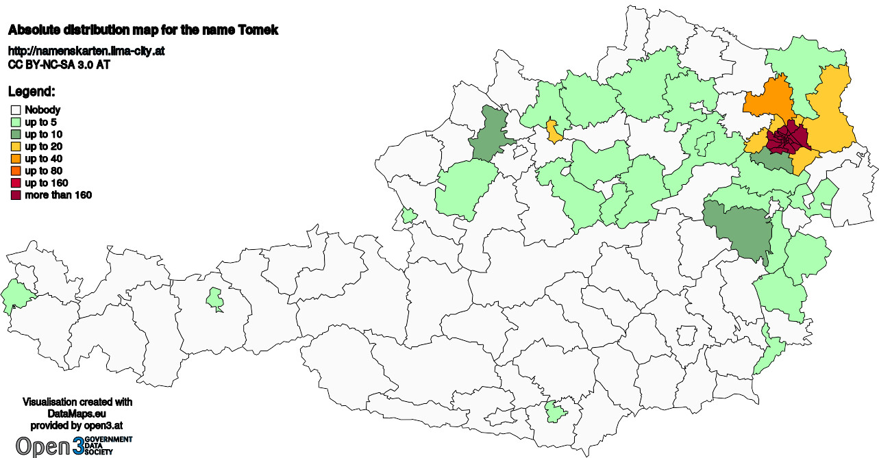 Absolute Distribution maps for surname Tomek