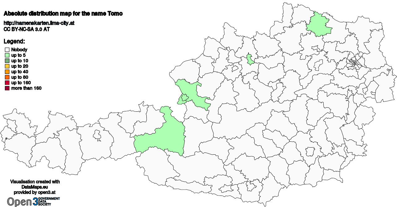 Absolute Distribution maps for surname Tomo