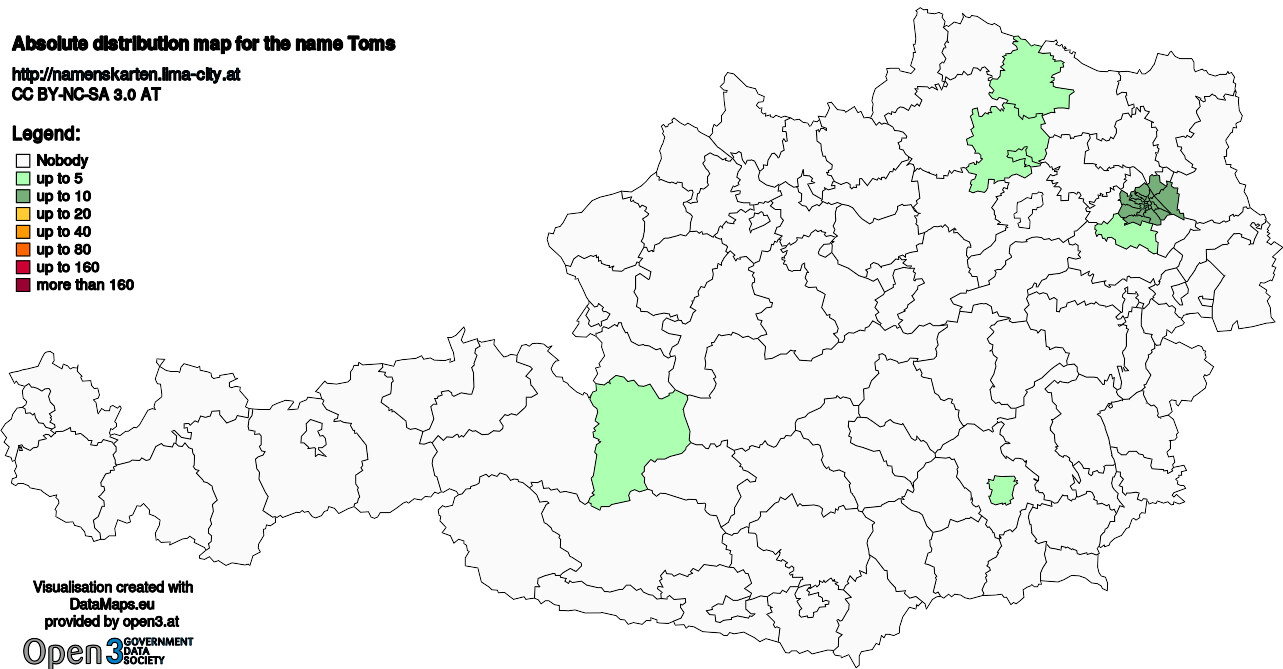 Absolute Distribution maps for surname Toms