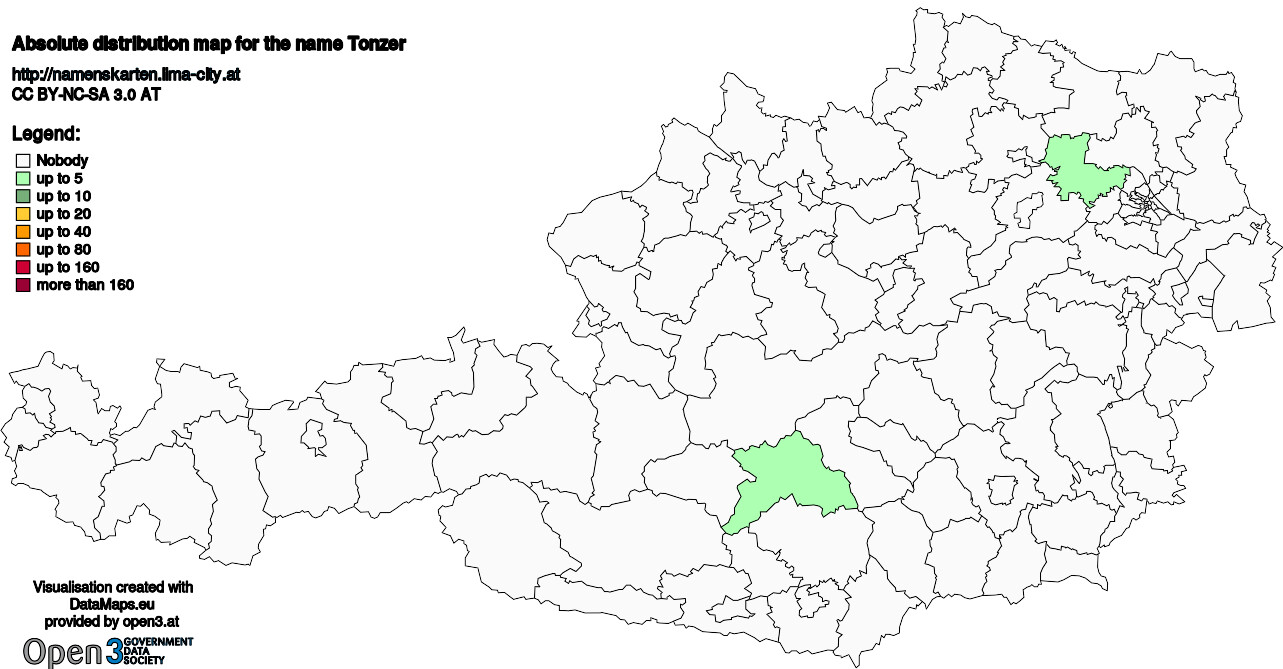 Absolute Distribution maps for surname Tonzer