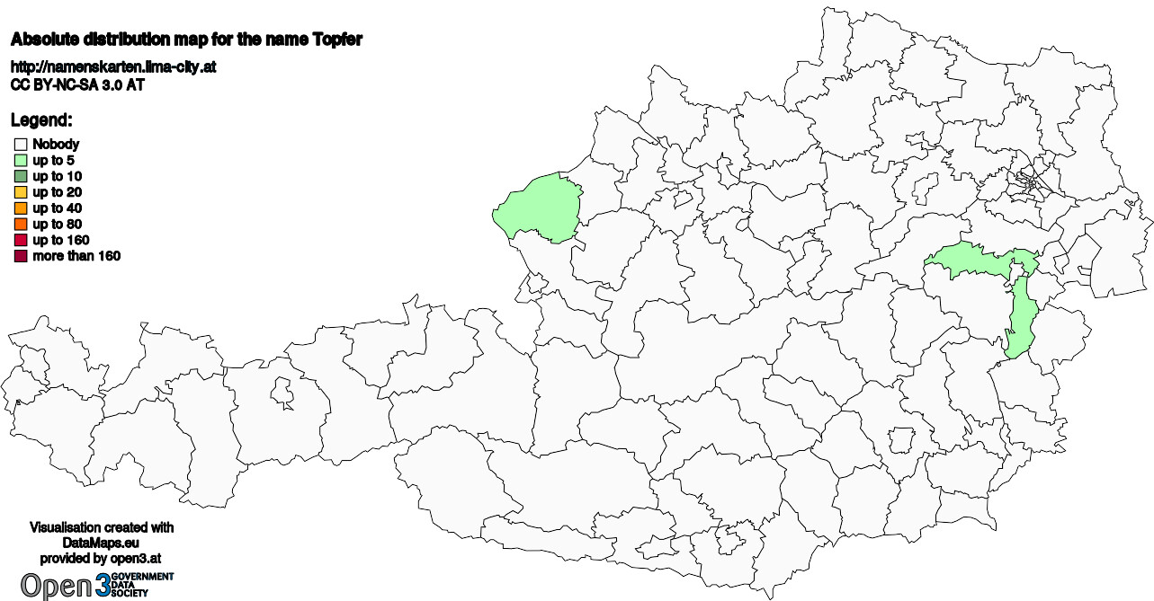 Absolute Distribution maps for surname Topfer