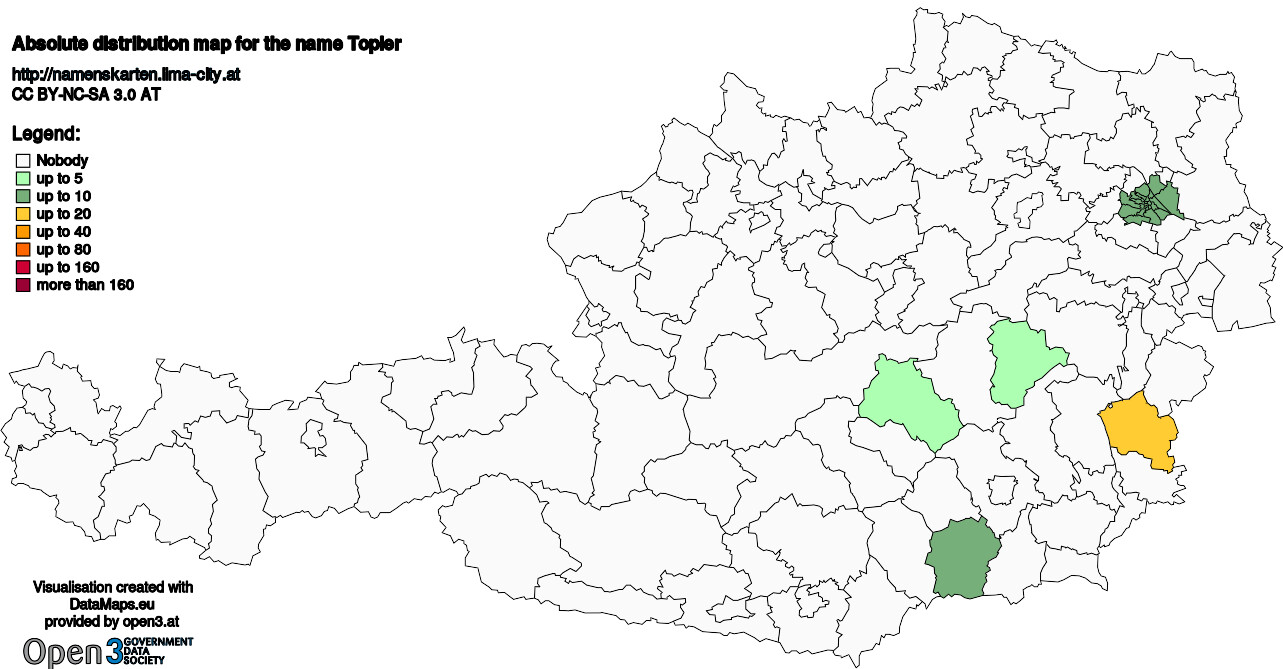 Absolute Distribution maps for surname Topler