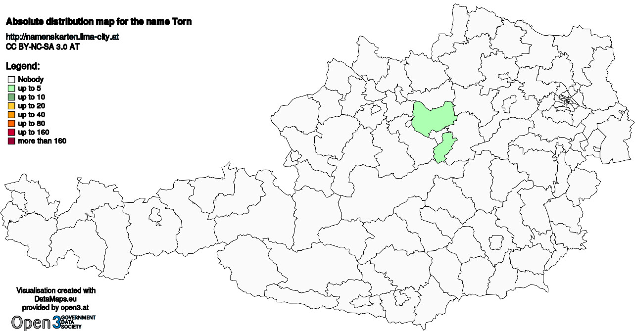 Absolute Distribution maps for surname Torn