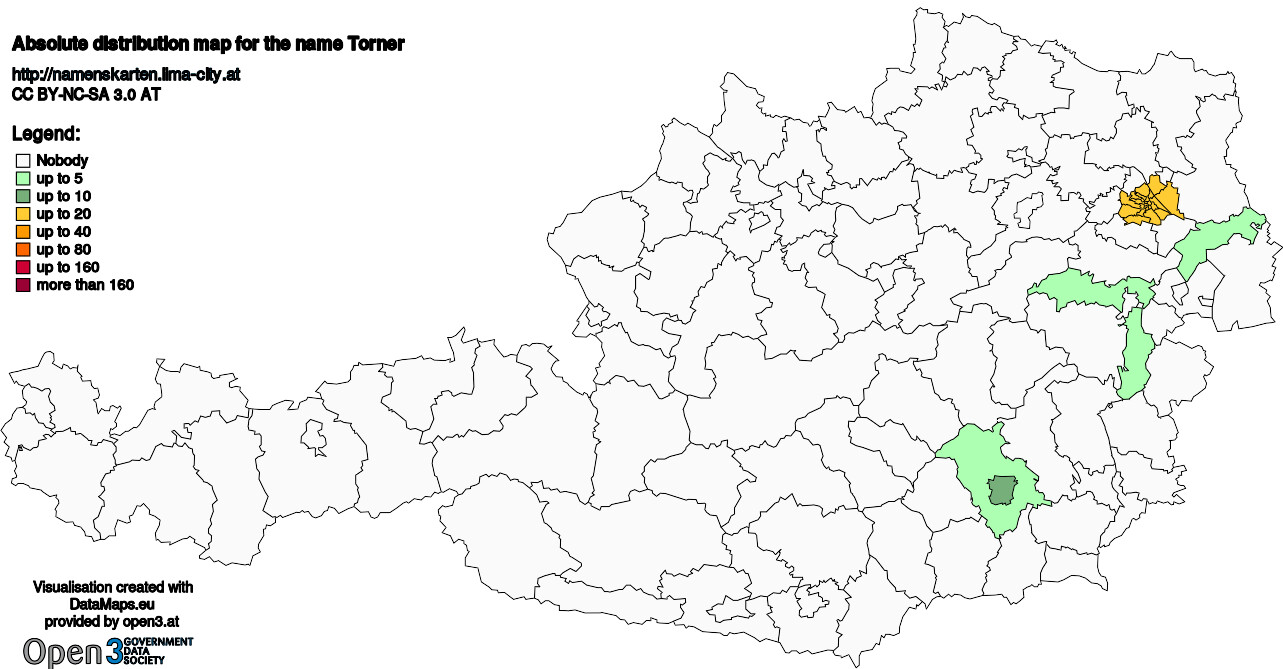 Absolute Distribution maps for surname Torner