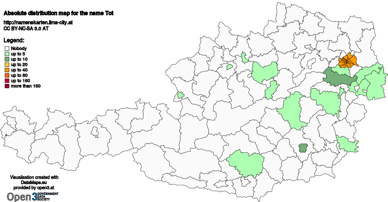 Absolute Distribution maps for surname Tot