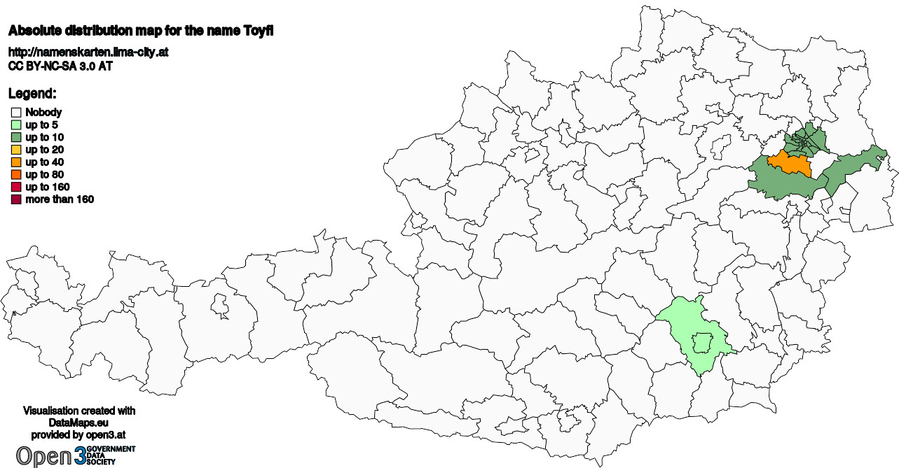 Absolute Distribution maps for surname Toyfl