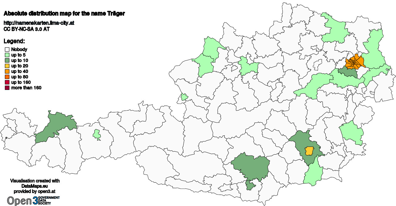 Absolute Distribution maps for surname Träger