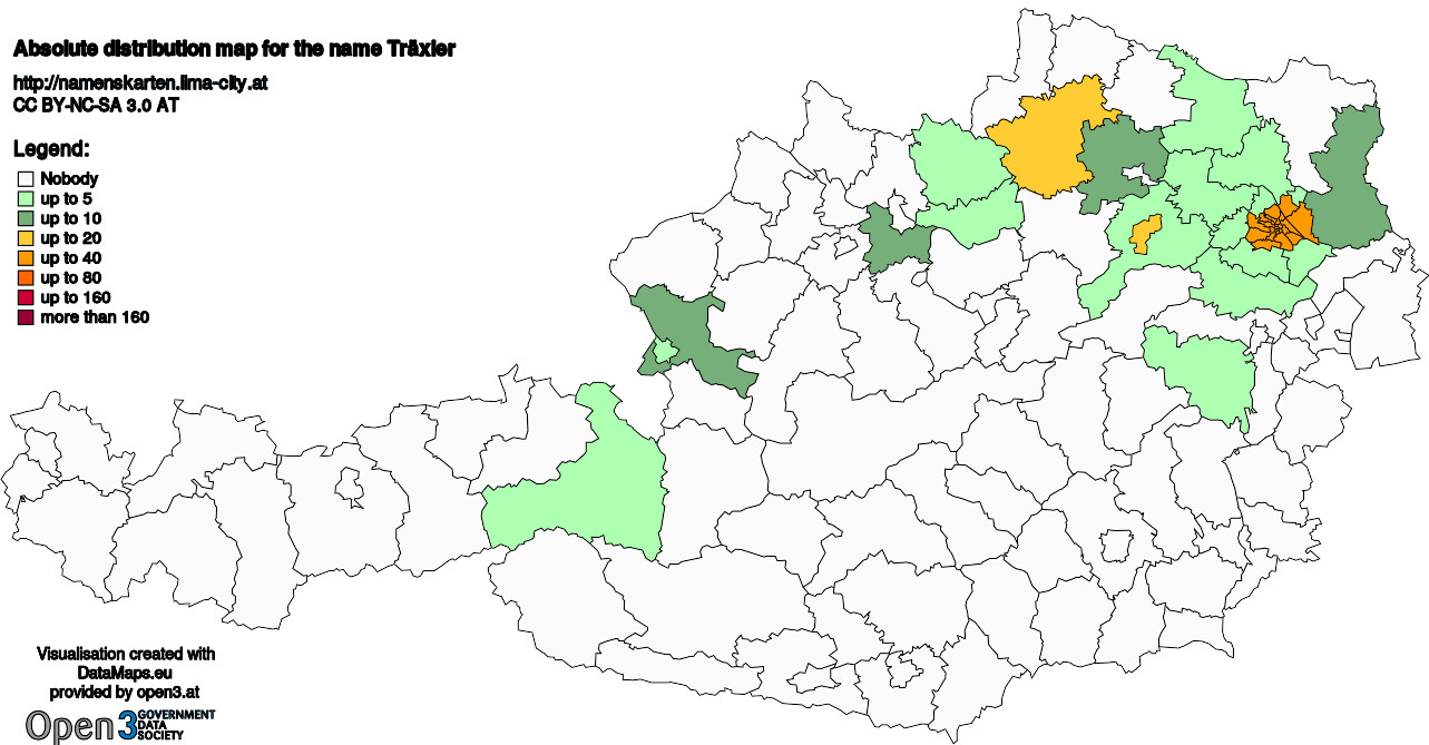 Absolute Distribution maps for surname Träxler