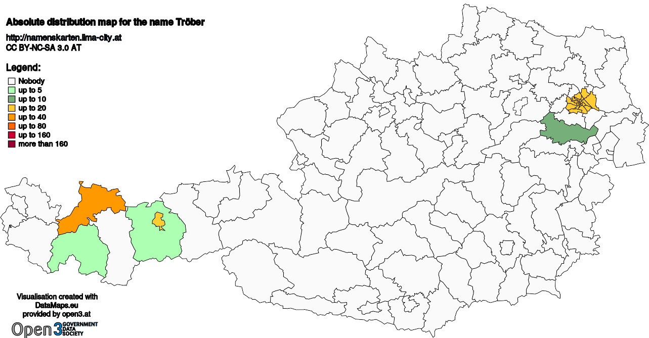 Absolute Distribution maps for surname Tröber