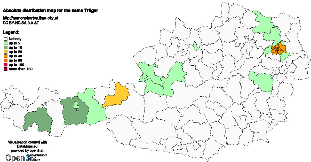 Absolute Distribution maps for surname Tröger