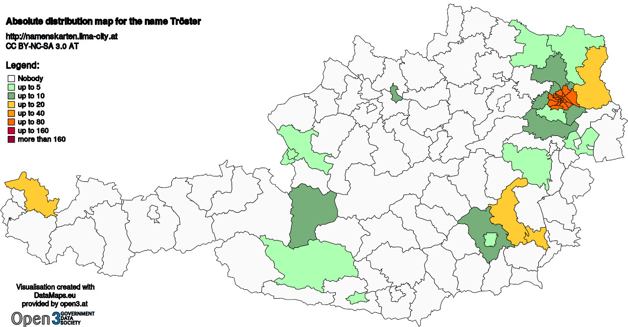 Absolute Distribution maps for surname Tröster