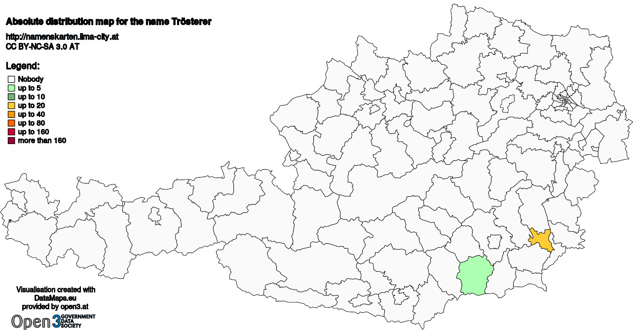 Absolute Distribution maps for surname Trösterer