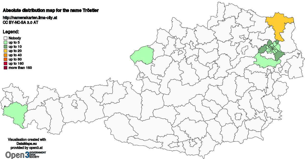 Absolute Distribution maps for surname Tröstler