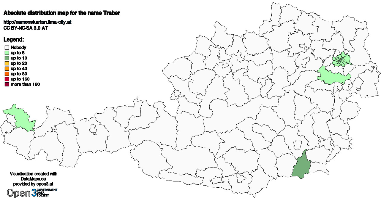 Absolute Distribution maps for surname Traber