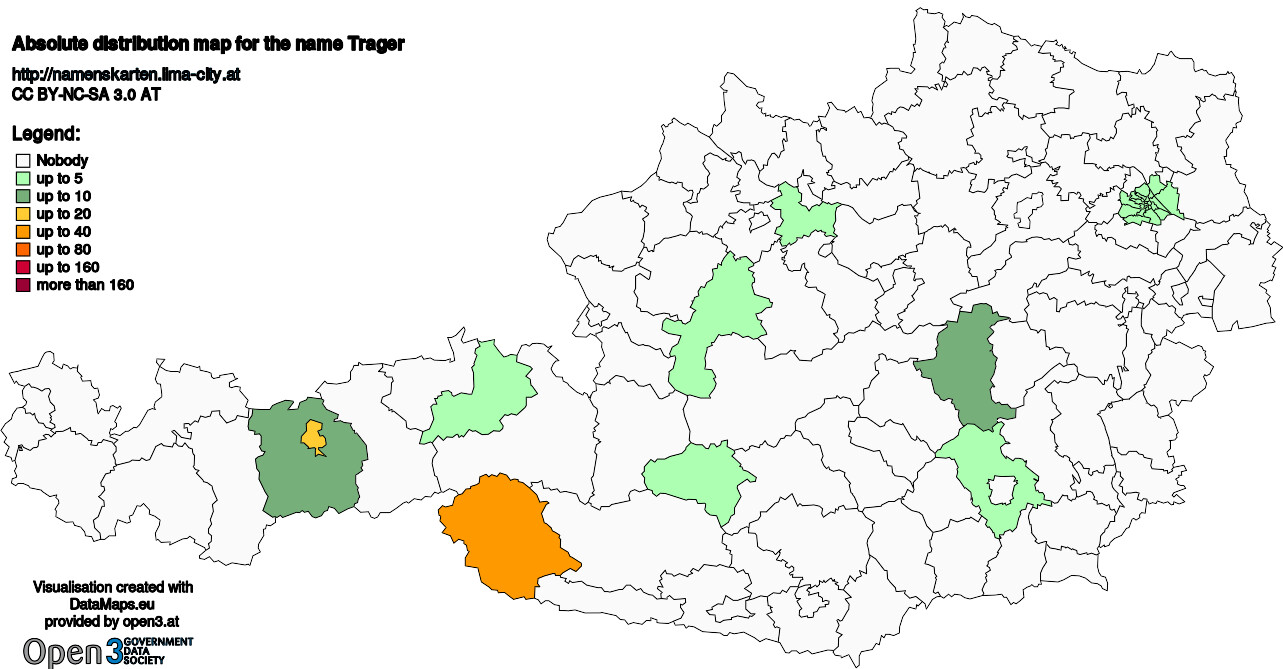 Absolute Distribution maps for surname Trager