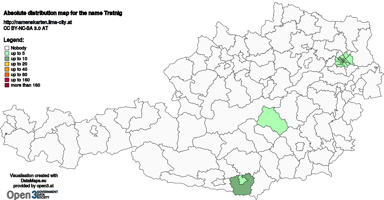 Absolute Distribution maps for surname Tratnig