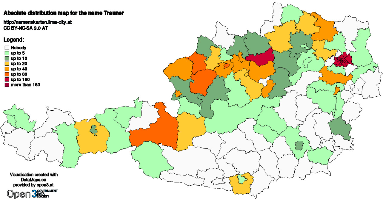 Absolute Distribution maps for surname Trauner