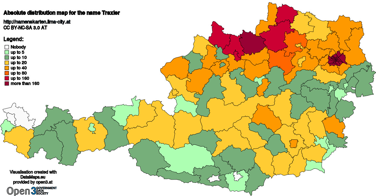 Absolute Distribution maps for surname Traxler