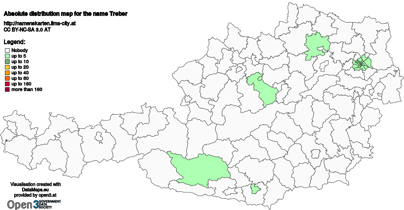 Absolute Distribution maps for surname Treber