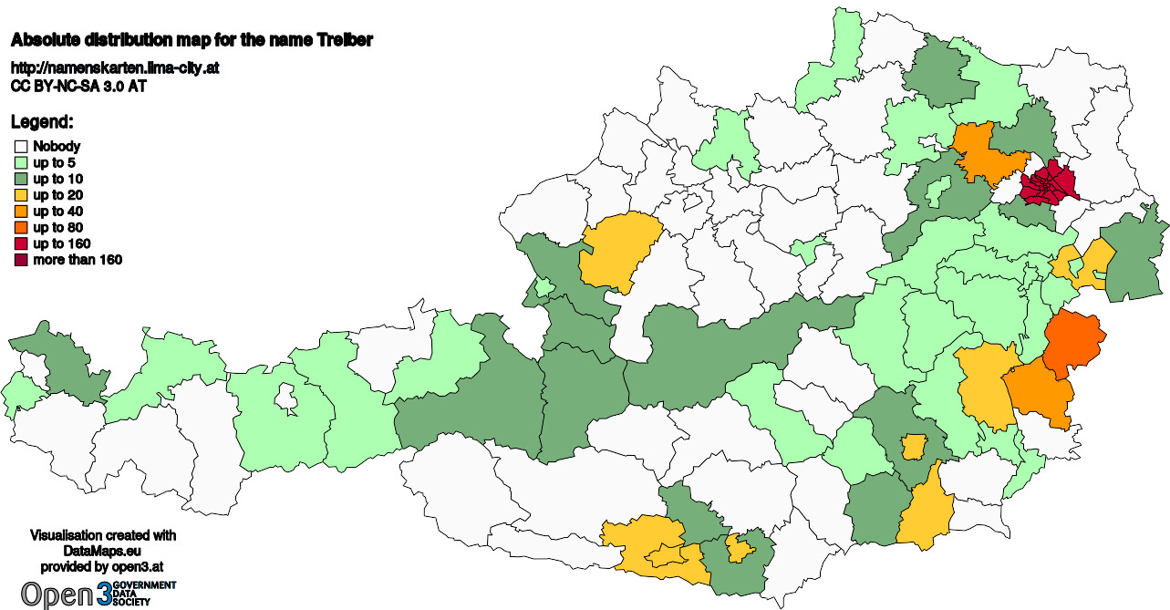 Absolute Distribution maps for surname Treiber