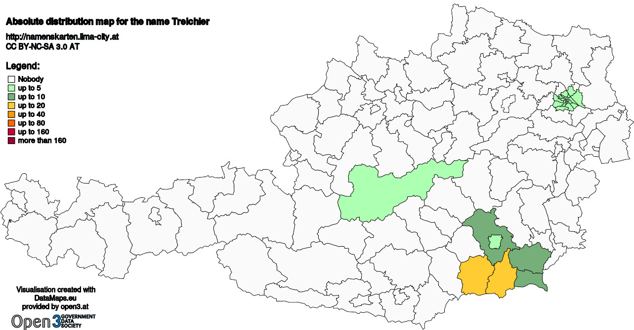 Absolute Distribution maps for surname Treichler