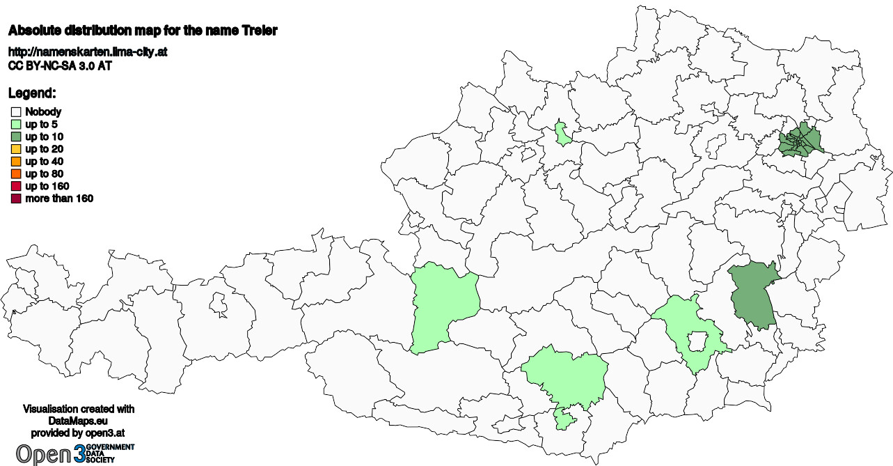 Absolute Distribution maps for surname Treier