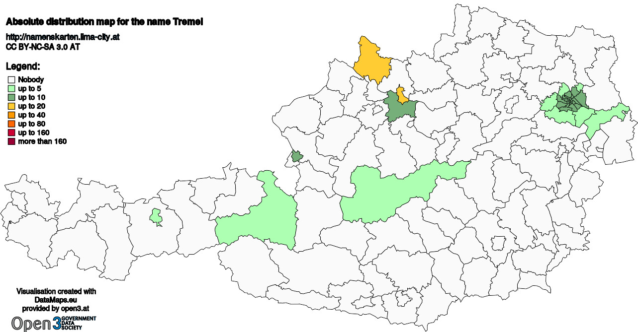 Absolute Distribution maps for surname Tremel