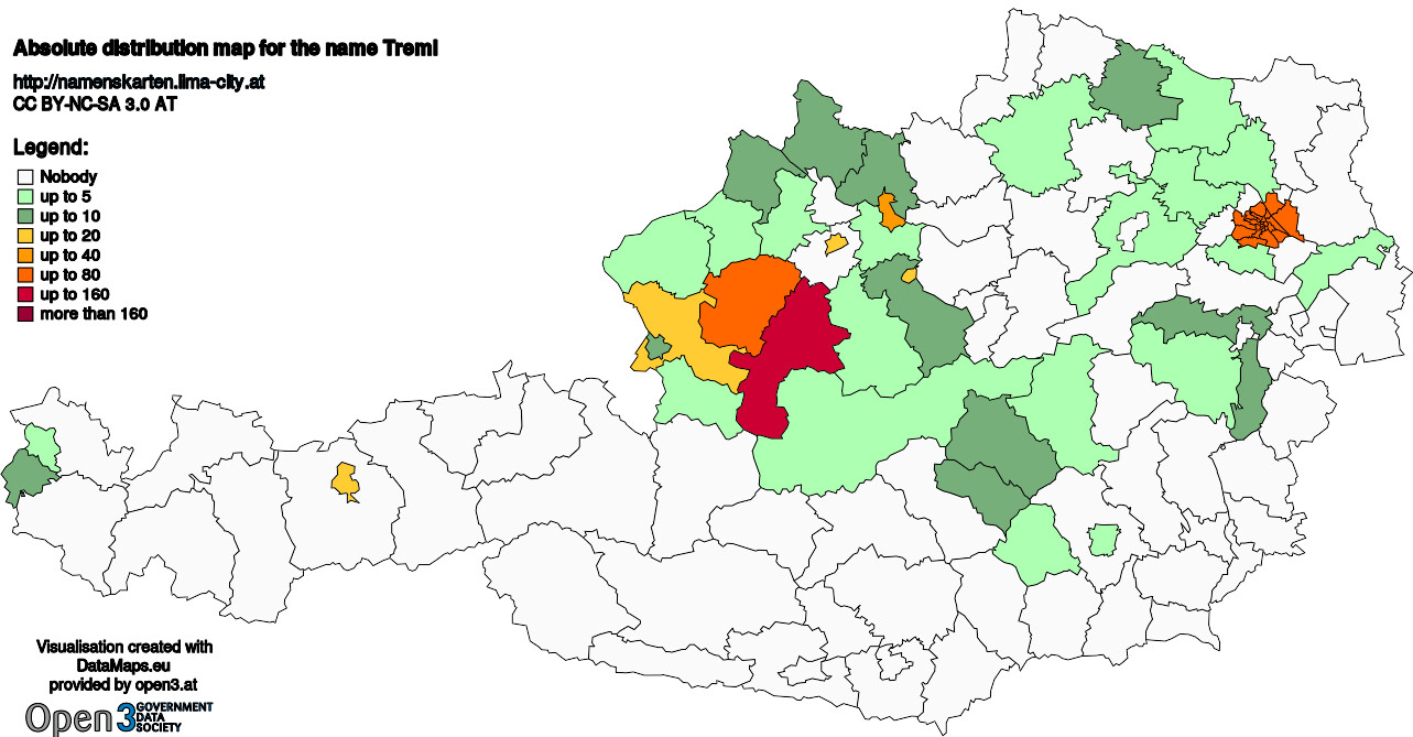 Absolute Distribution maps for surname Treml