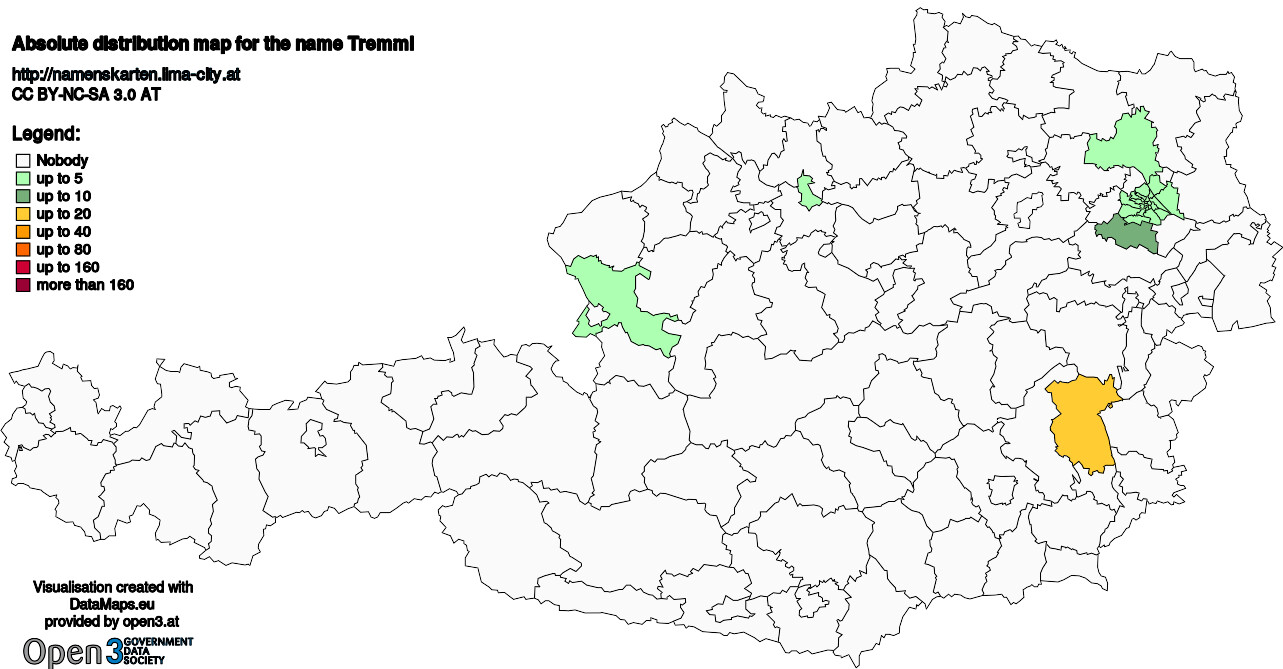 Absolute Distribution maps for surname Tremml