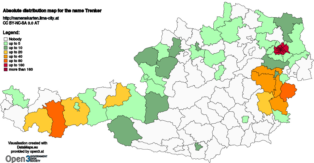 Absolute Distribution maps for surname Trenker