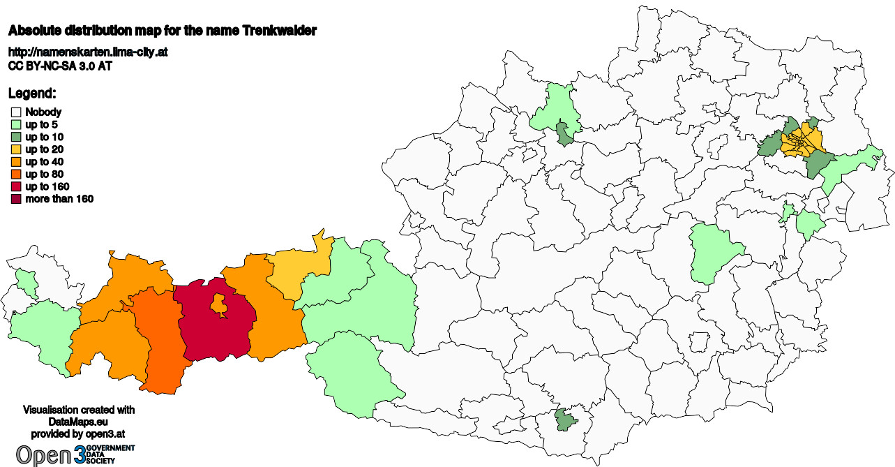 Absolute Distribution maps for surname Trenkwalder