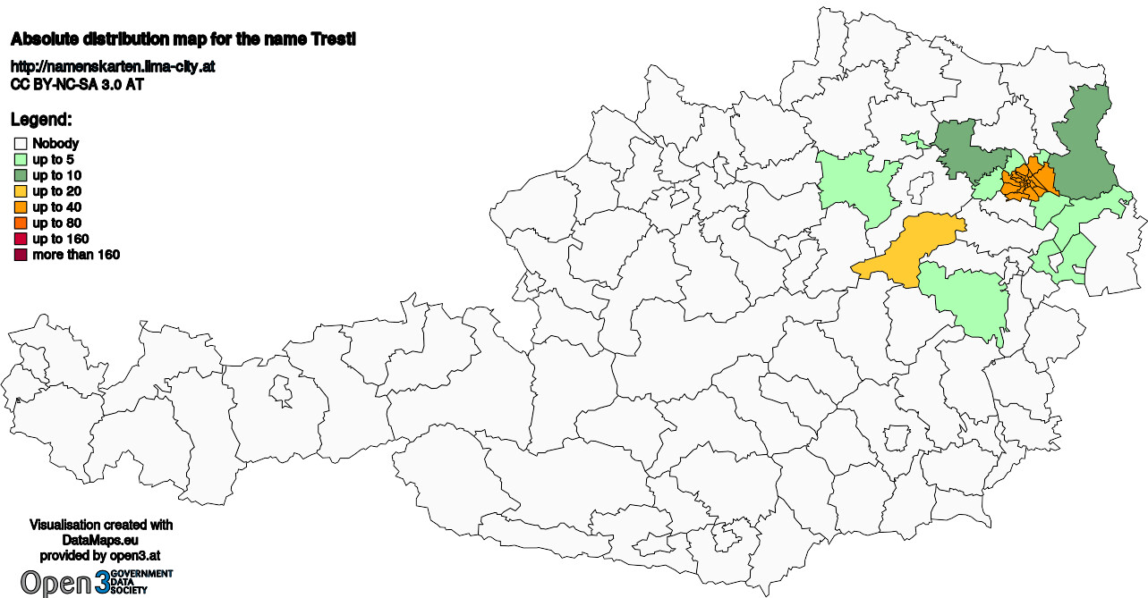 Absolute Distribution maps for surname Trestl