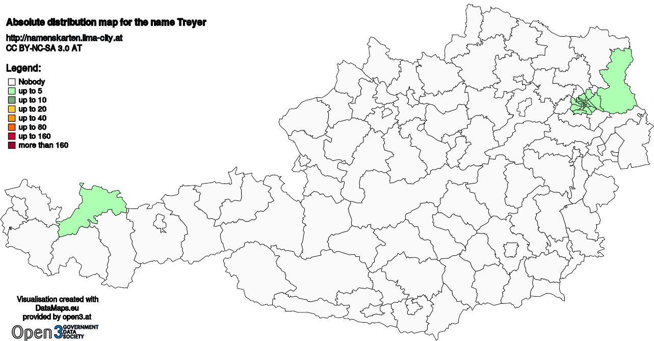 Absolute Distribution maps for surname Treyer